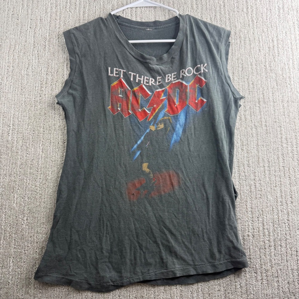 VTG ACDC Let There Be Rock World Tour Sleeveless Muscle T-Shirt Mens Size M 80s